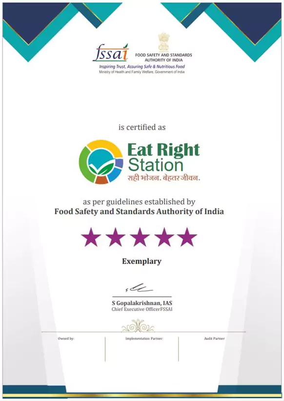 150 Railway Stations Awarded Eat Right Station Certification FSSAI